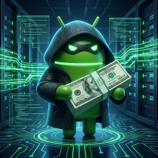 AndroidStealth — hooded Android robot hacker avatar in neon green